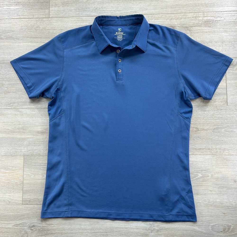 Kuhl Mens Large Shadow Performance Polo Shirt Blue Short Sleeve Hike Outdoor